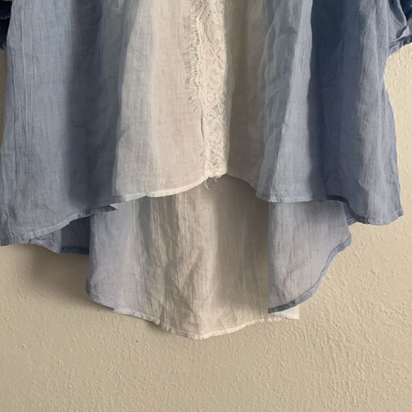 Chicos ombre blue peasant style gauzy lace blouse size 0P 100% cotton - Picture 4 of 8